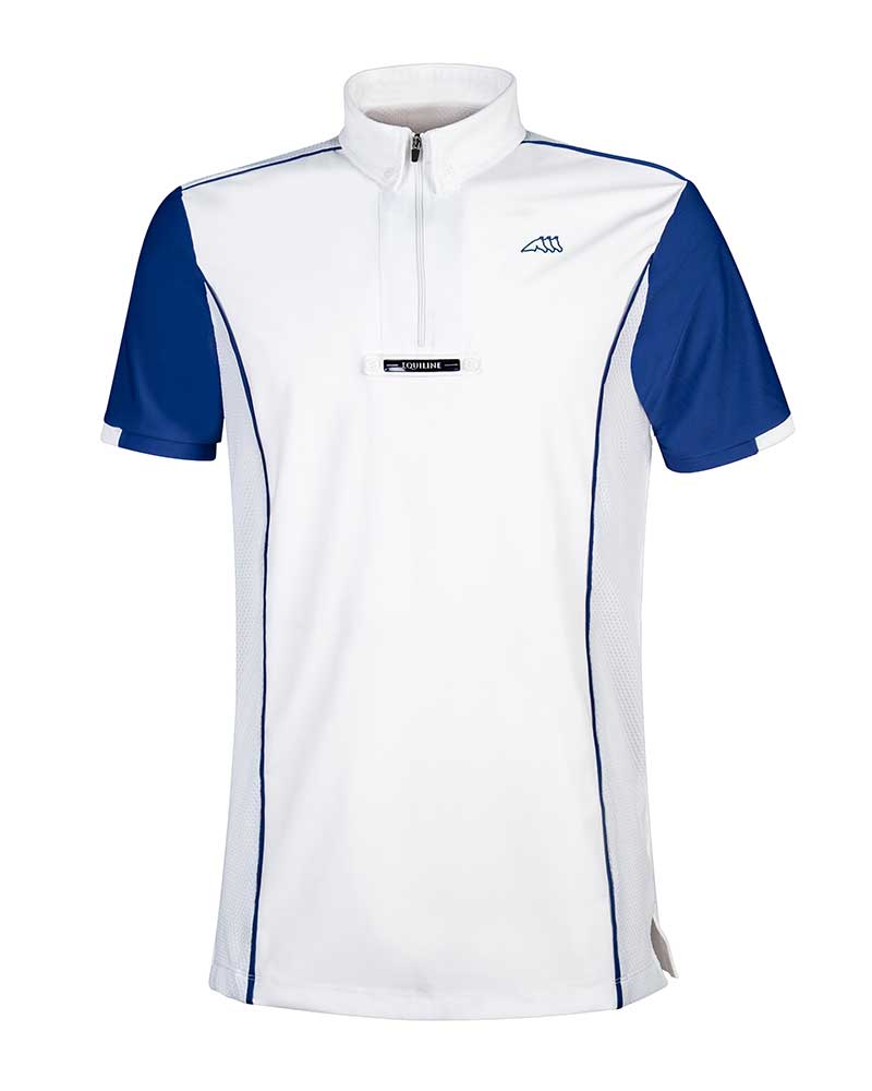 Polo de compétition à manches courtes blanc et bleu pour homme Geo - Equiline