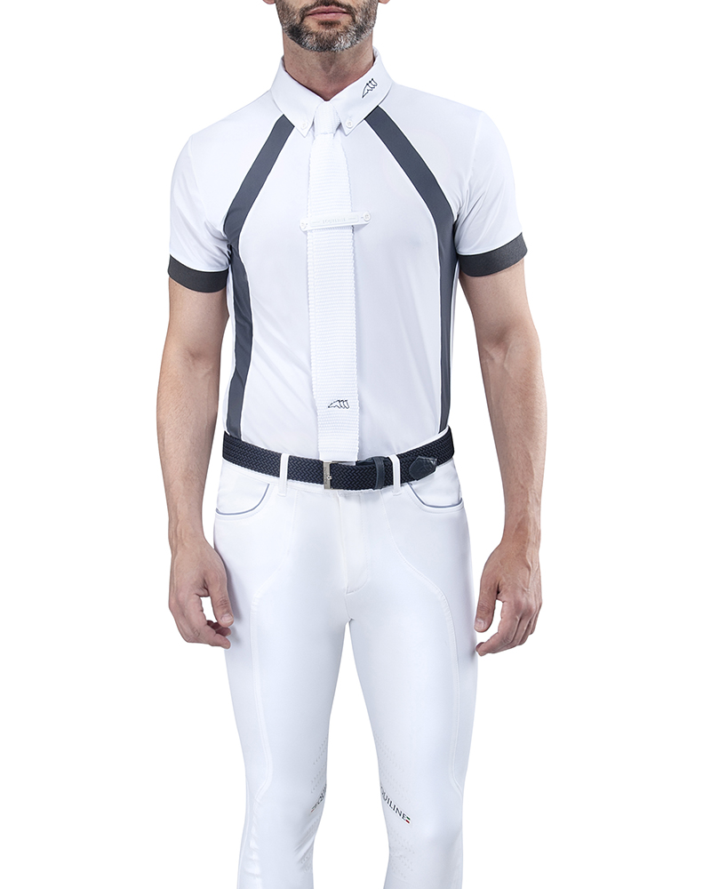 Polo de compétition à manches courtes blanc et bleu marine pour homme Carter - Equiline