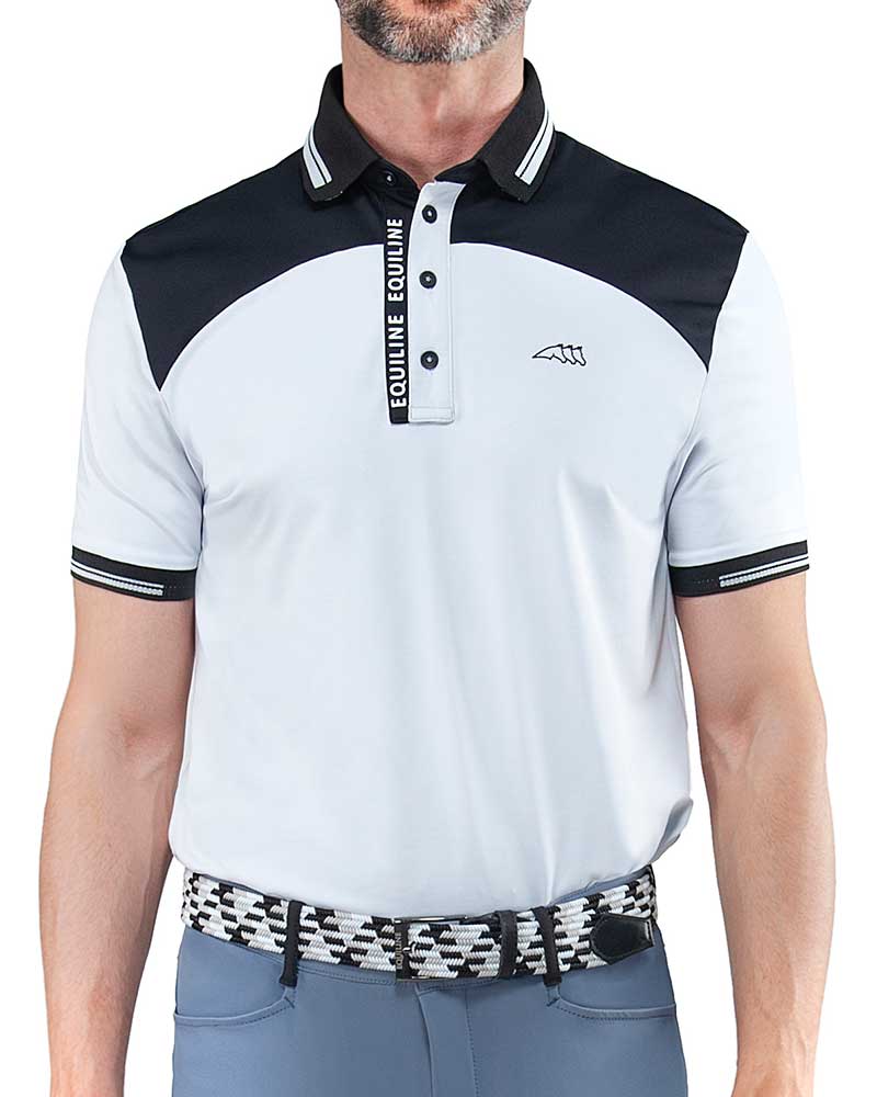 Polo de entrenamiento de manga corta blanco y negro para hombre Cyprian - Equiline