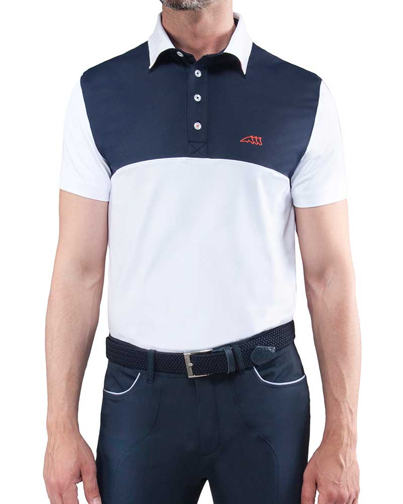 Polo de manga corta azul marino y blanco para hombre Collins - Equiline