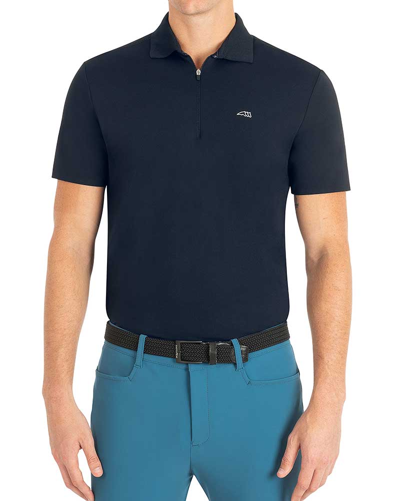 Polo en micro-piqué à manches courtes bleu marine pour homme Clemc - Equiline