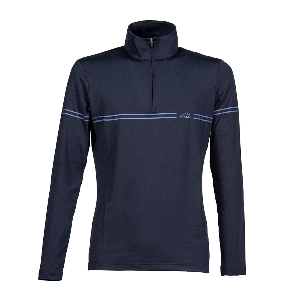 Polo d'entraînement bleu marine à manches longues et media fermeture éclair frontal pour homme - Equiline
