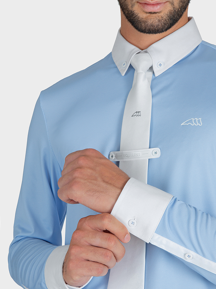 Sky blue long-sleeve competition polo shirt for men Evik - Equiline