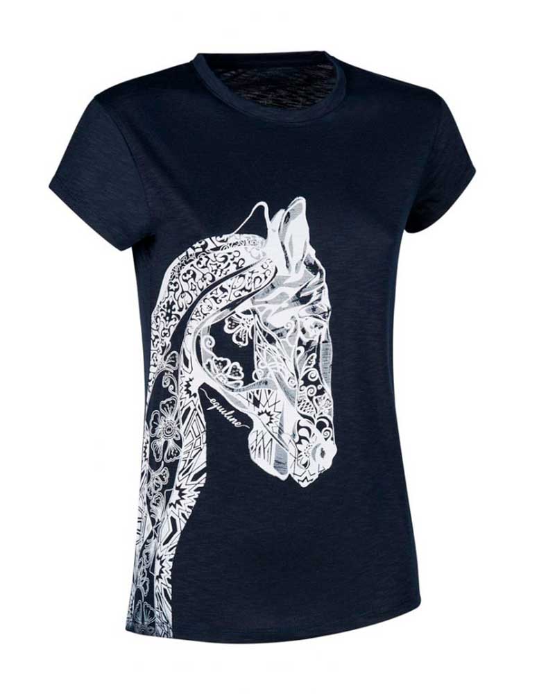 T-shirt fine à manches courtes bleu marine avec ilustración et brillants pour femme Mood - Equiline