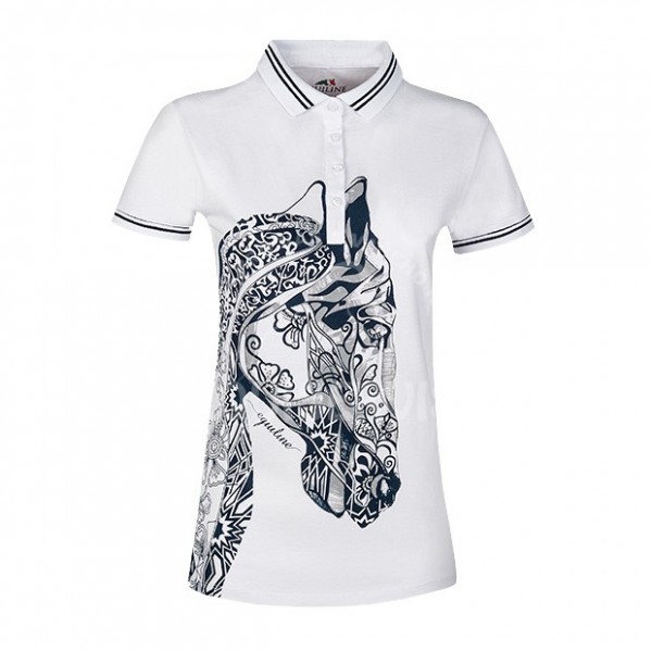 Polo blanc avec dessin abstracto de cheval sur le devant pour femme modèle Pansy - Equiline