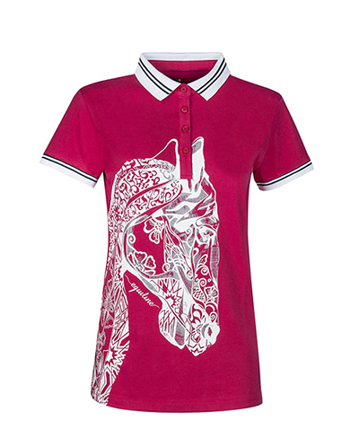 Polo pink color with abstract horse drawing on the front for women model Pansy - Equiline