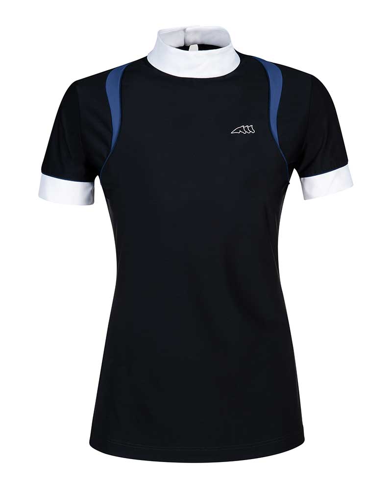 Polo de compétition à manches courtes noir, bleu et blanc pour femme Essenza - Equiline