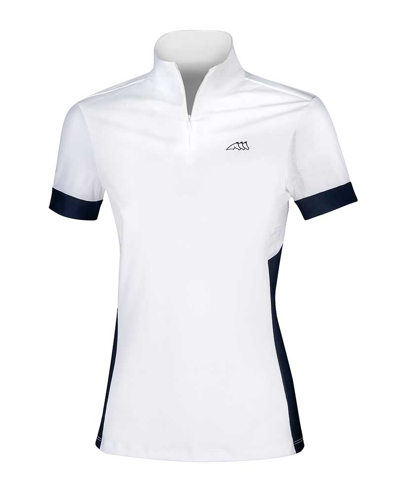 White and navy blue short-sleeved competition polo for women Estelle - Equiline