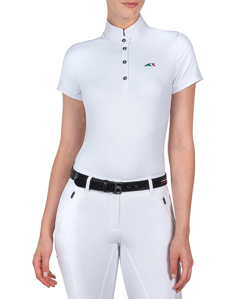 Polo de compétition à manches courtes blanc pour femme Canche - Equiline