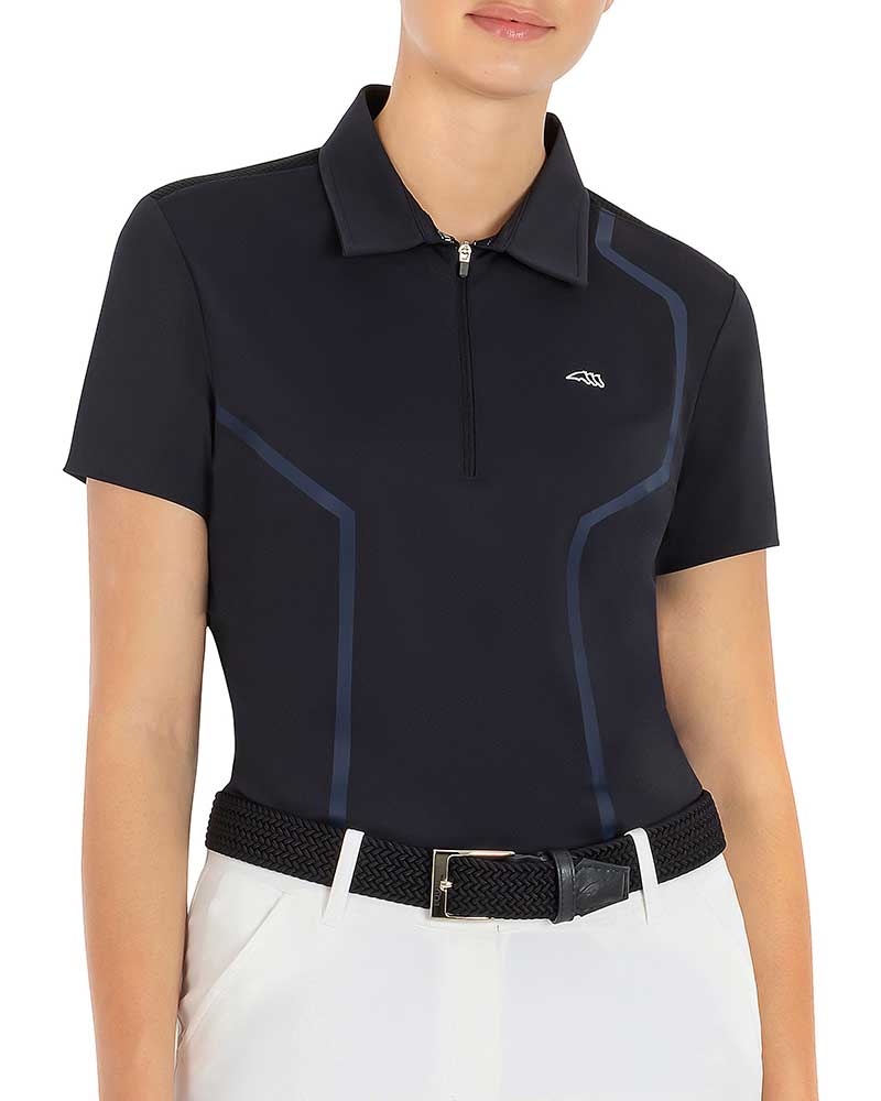 Polo technique de pique d'entraînement à manches courtes bleu marine pour femme Corinac - Equiline