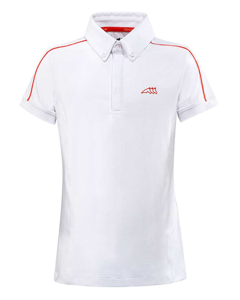 Polo de compétition à manches courtes blanc et orange pour garçon Joshua - Equiline