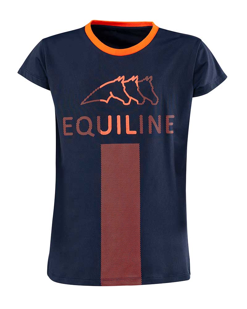 Casual or training short-sleeved t-shirt navy blue and orange junior unisex Justin - Equiline