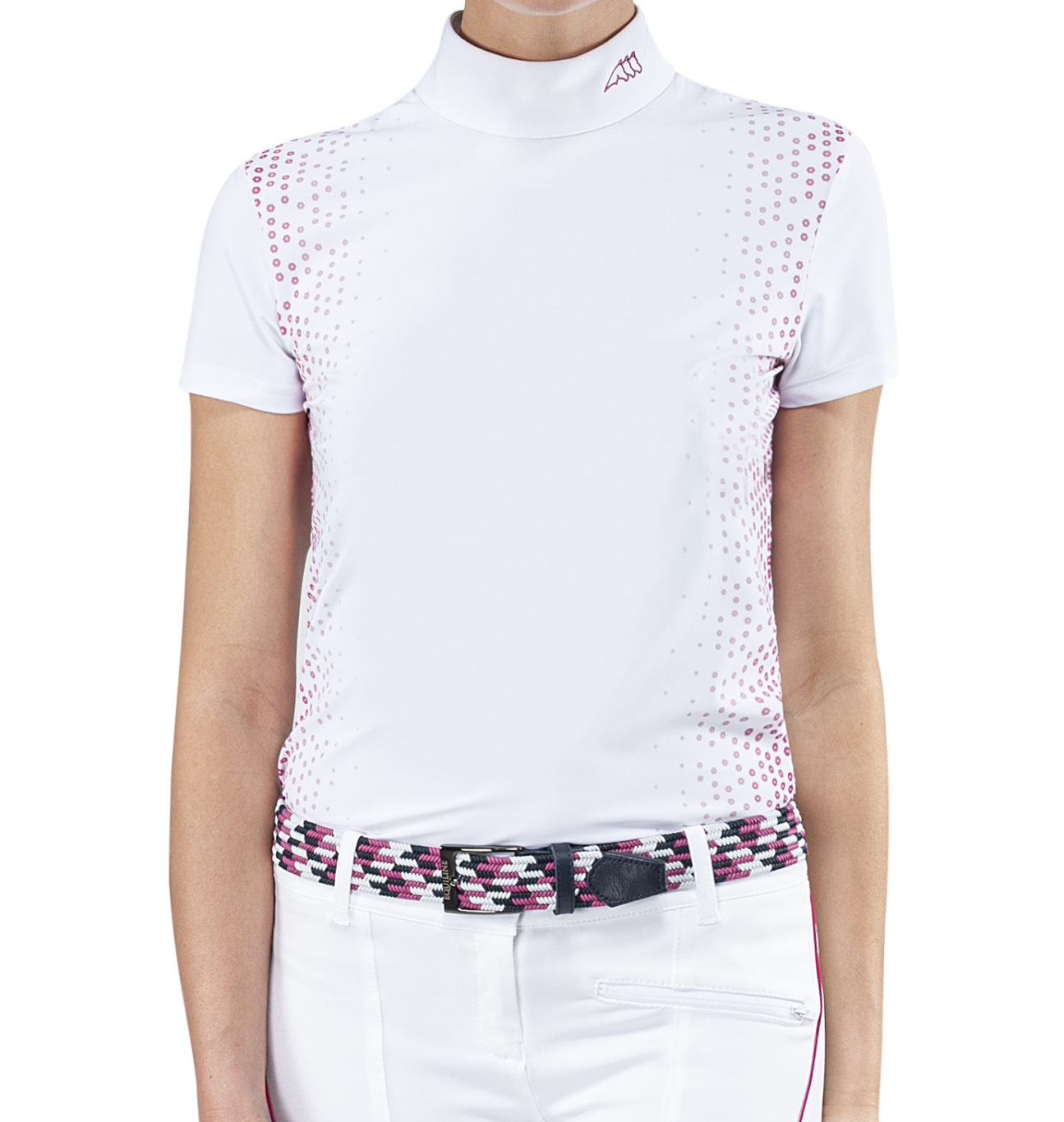 Polo technique de compétition à manches courtes blanc et rose pour fille Jiji - Equiline