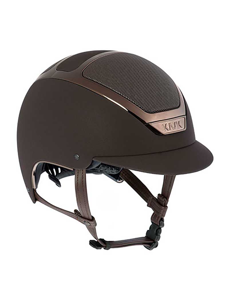 Casque d'équitation marron foncé mat avec chromes cuivrés (Brown) Dogma Chrome Light - Kask