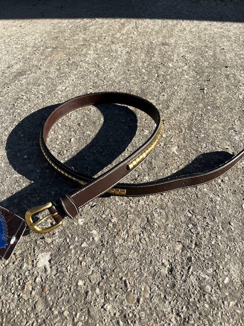 Women's Brown Leather Belt with Gold Details - Horse In