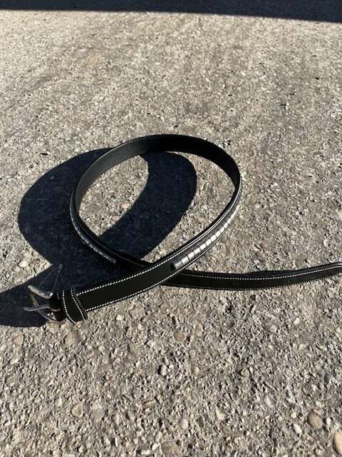 Women's Black Leather Belt with Silver Details - Horse In