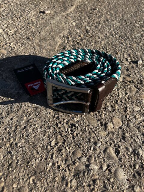 Ceinture étroit tressé élastique tricolore (bleu marine, vert et blanc) unisexe - Euro-Star