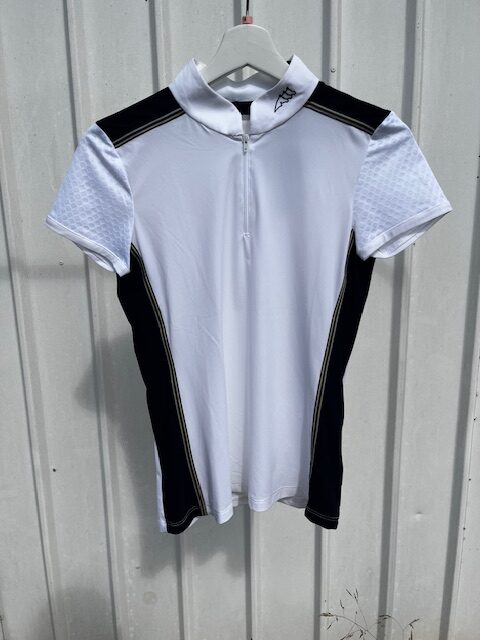 Polo de compétition à manches courtes blanc avec manches de maille pour femme - Equiline