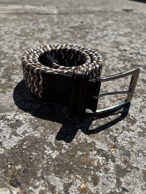 Cinturón trenzado elástico tricolor (verde, marrón y blanco) negro y rojo unisex - Manfredi