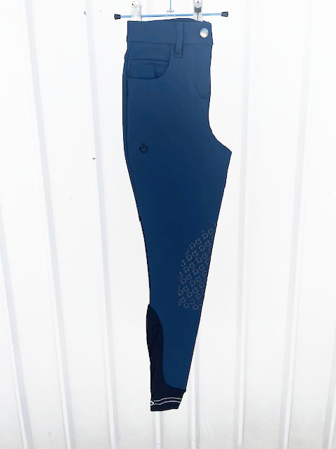 Dark teal pique riding pants with pockets (knee grip) for girls - Cavalleria Toscana