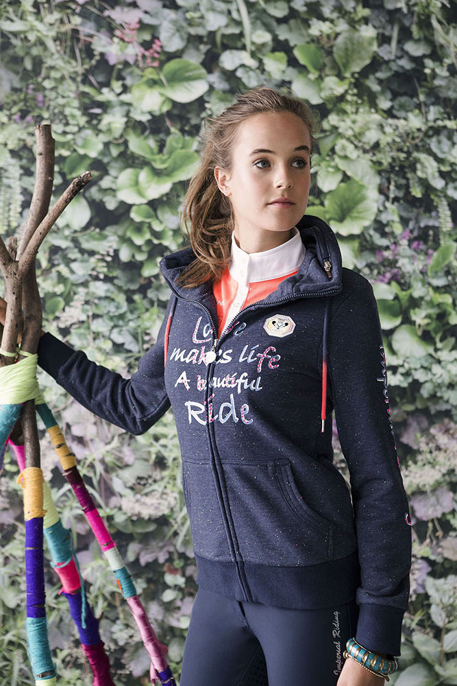 Sweat bleu foncé avec contrastes en orange pour femme Paradiso - Imperial Riding