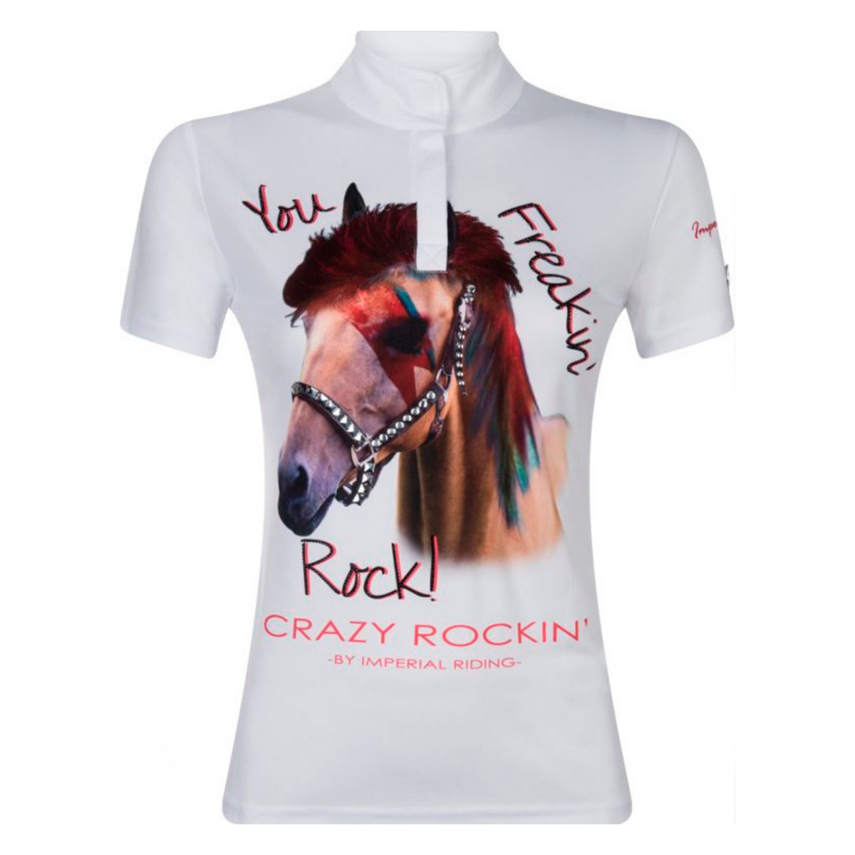 Polo de compétition blanc avec dessin de cheval pour femme modèle Rock Horse - Imperial Riding