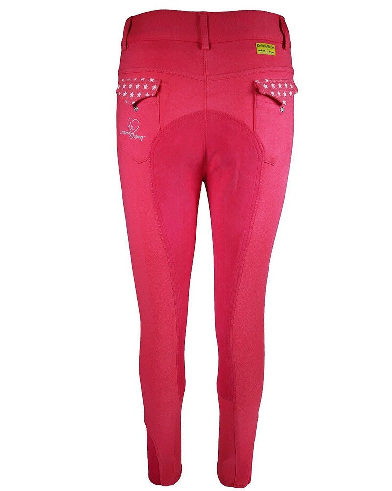 Girls' Pink Riding Breeches with Leather Full Seat, Sequins and Stars – Star - Imperial Riding