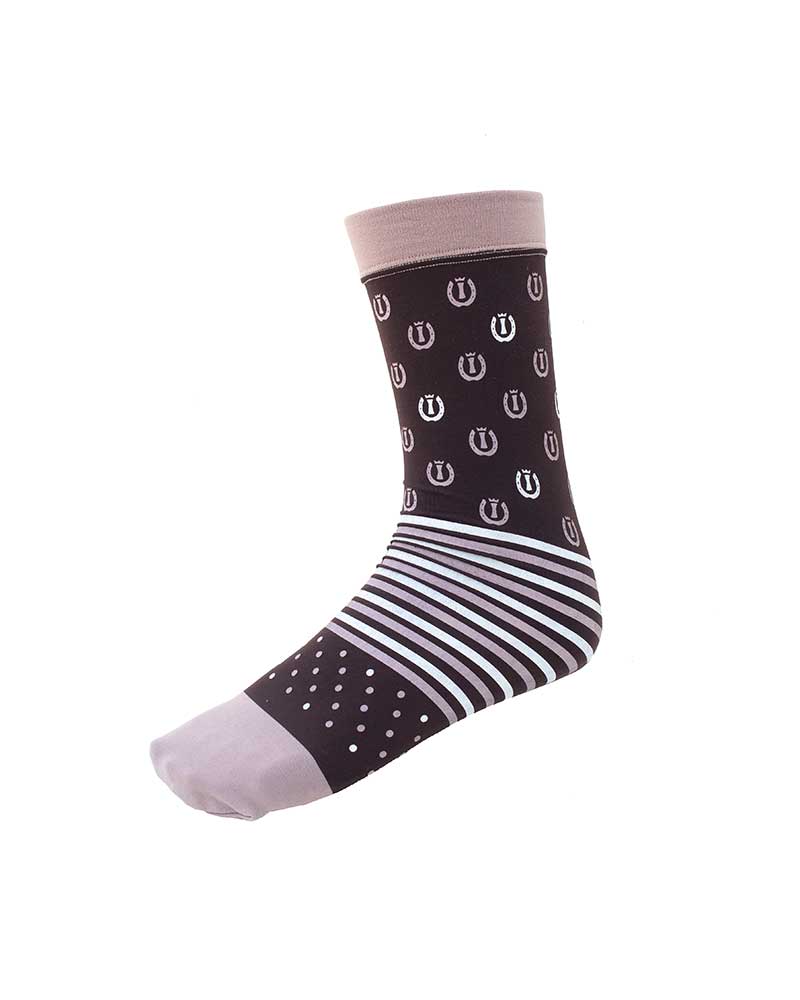 Calcetines técnicos marrones con herraduras, rayas y topos Lucky horse shoe - Imperial Riding
