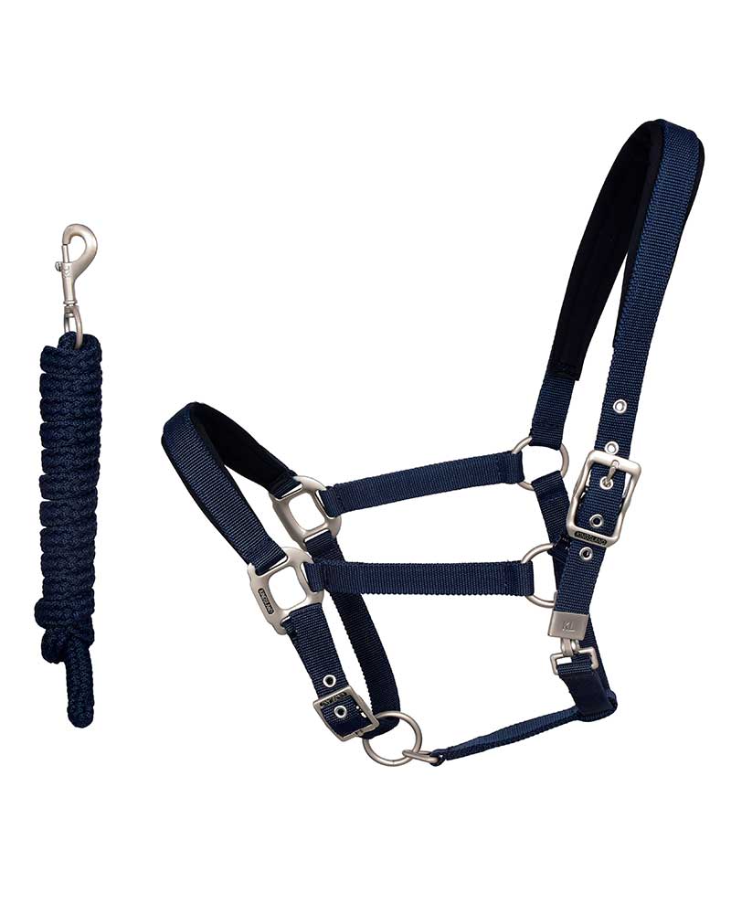 Licol d'écurie bleu marine avec longe pour cheval (full) - Kingsland Classic