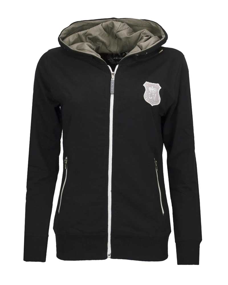 Black zip hoodie with rhinestones for women Geeske - La Valencio