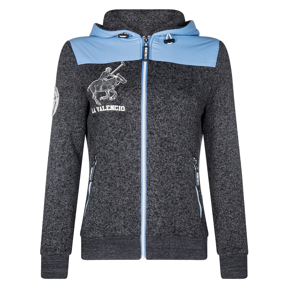 Sweat gris foncé et bleu clair avec fermeture éclair et capuche pour femme Isabel - La Valencio