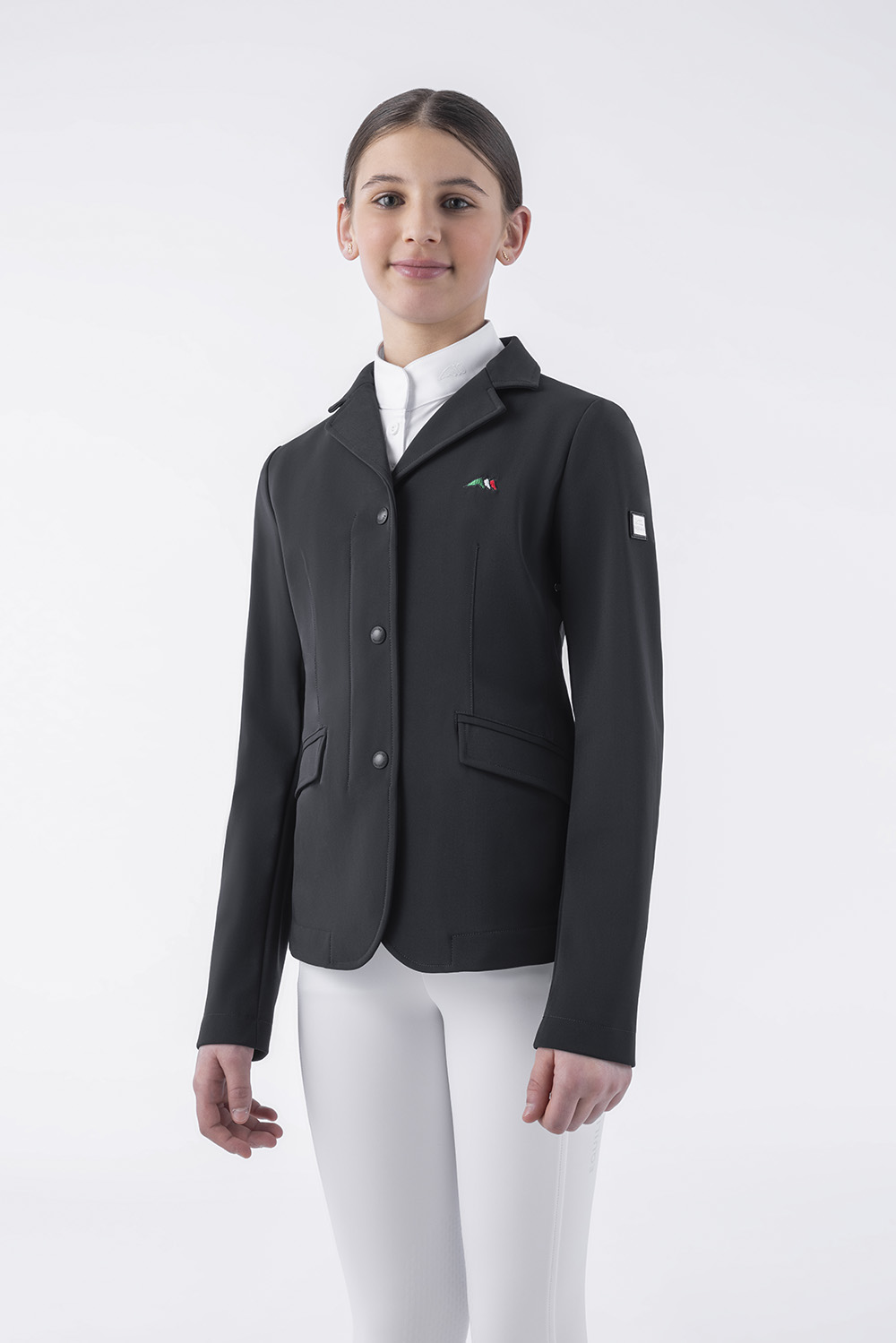 Chaqueta de concurso negra con cierre de cremallera y botones para niña Carolink - Equiline