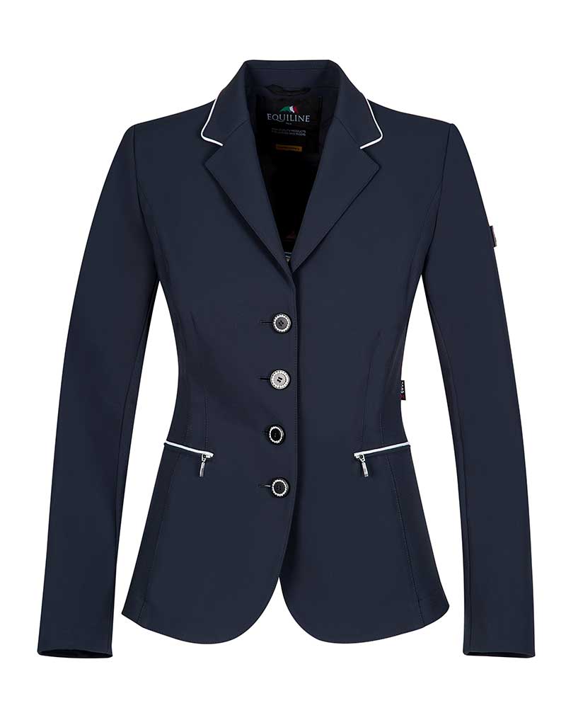 Veste de compétition bleu marine avec passepoils argentés et botones à strass pour femme Cosima - Equiline