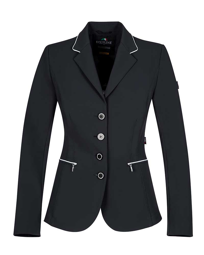 Veste de compétition noire avec passepoils argentés et botones à strass pour femme Cosima - Equiline