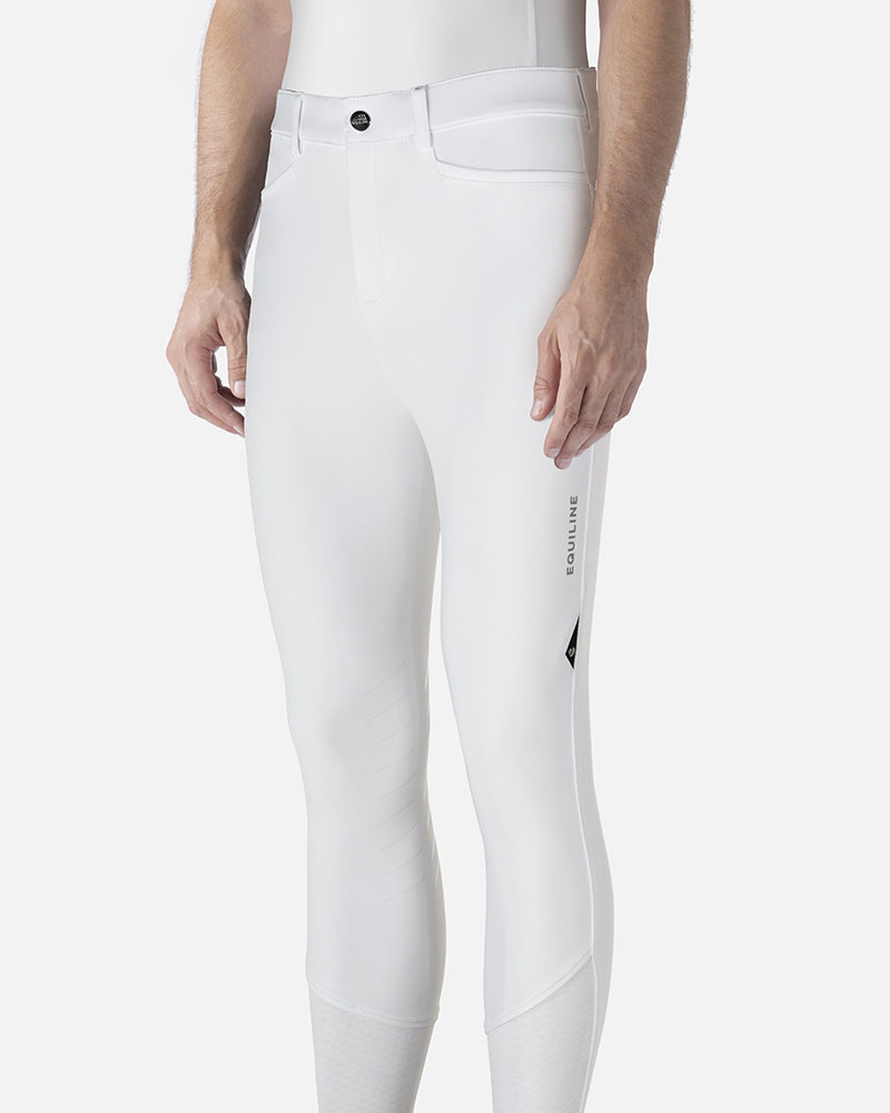 White competition trousers (knee grip) with side pocket for men Celu - Equiline