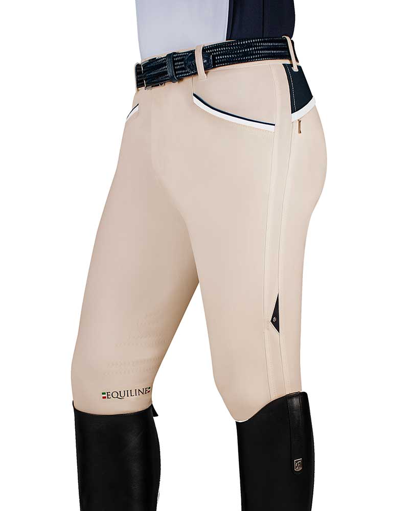 Men’s beige competition breeches with navy and white details (knee grip) – Narmer - Equiline