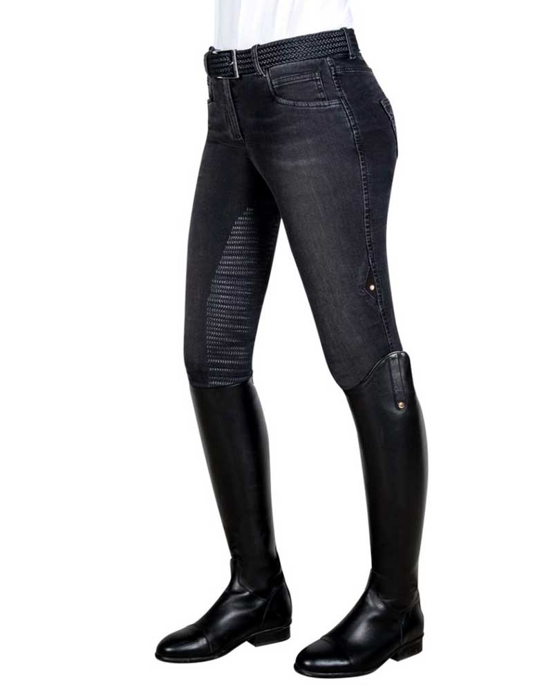 Pantalons denim noir (grip genou et cuisse) pour femme Giorgia - Equiline