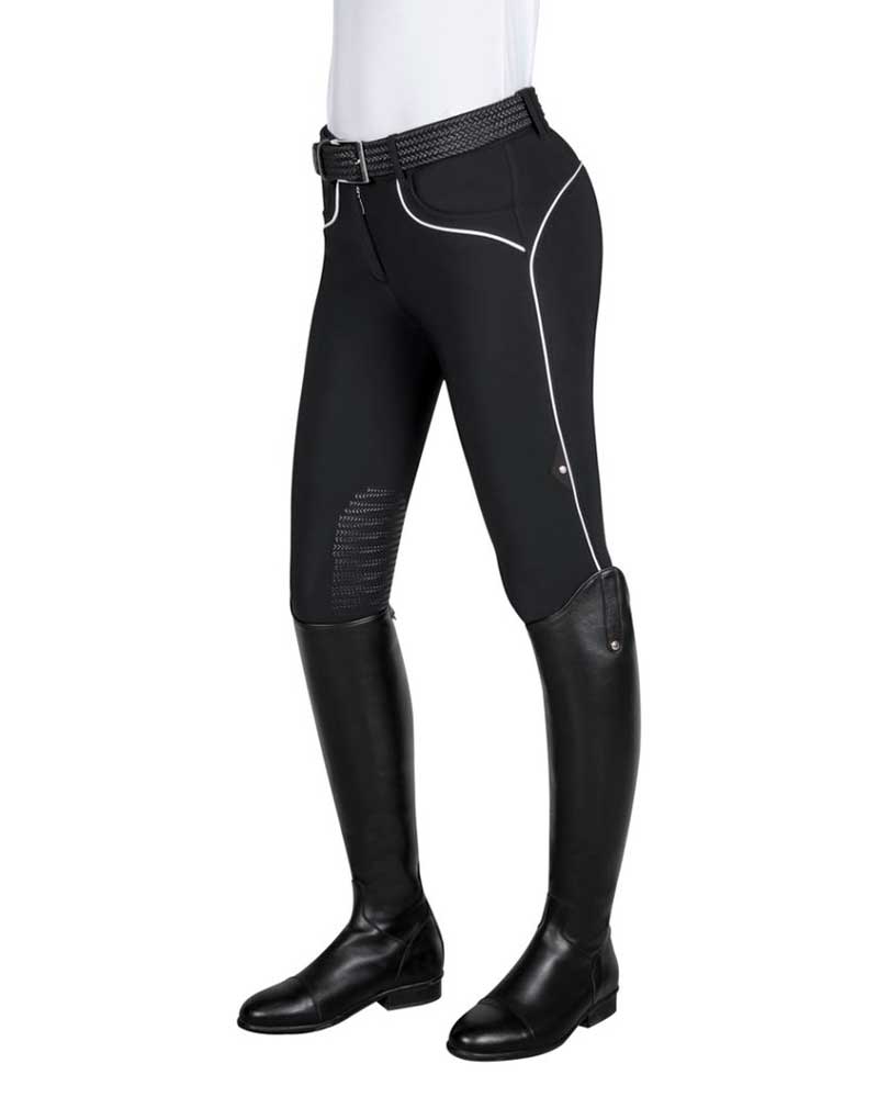 Pantalons d'hiver noir avec bordure blanc (grip aux genoux) pour femme Teresa - Equiline