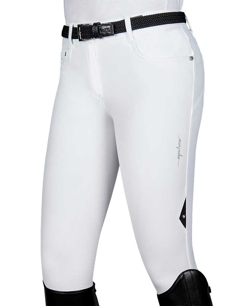 Pantalons blanc avec écusson sur la poche arrière (grip aux genoux) pour femme Lory - Equiline