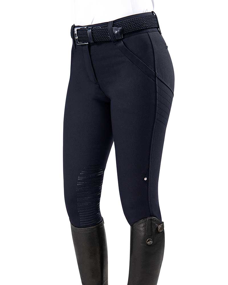 Navy Riding Breeches with Knee Grip and Animal Print Back Loop for Women – África - Equiline