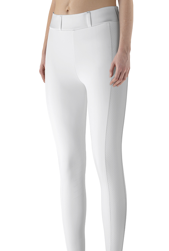 White competition leggings with side pocket for mobile (knee grip) for women Ceberkh - Equiline