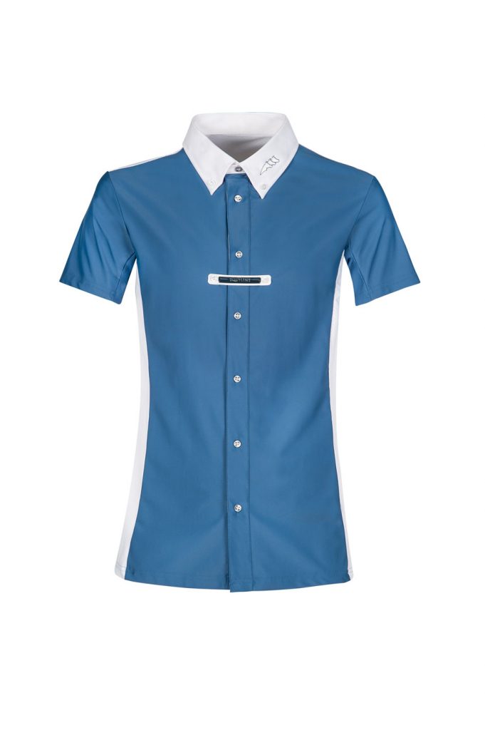 Blue competition shirt with front detail for men – Stargate model - Equiline