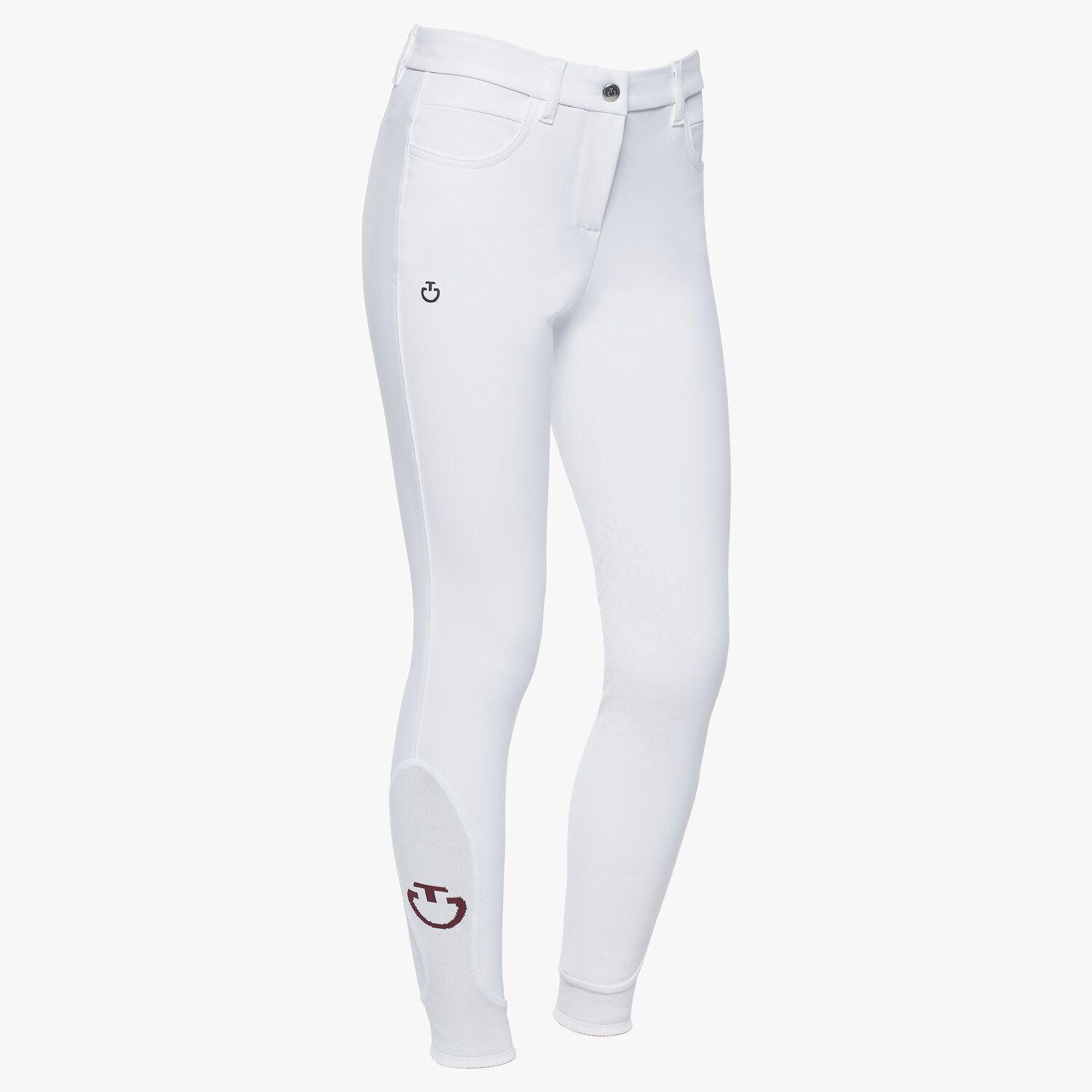 Pantalons de concours blanc avec poches (grip aux genoux) et el logos noir pour fille - Cavalleria Toscana