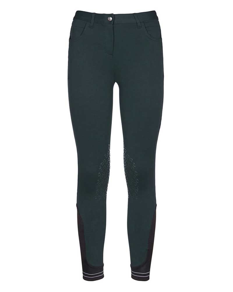 Dark Green Piqué Riding Pants with Pockets (Knee Grip) for Girls - Cavalleria Toscana