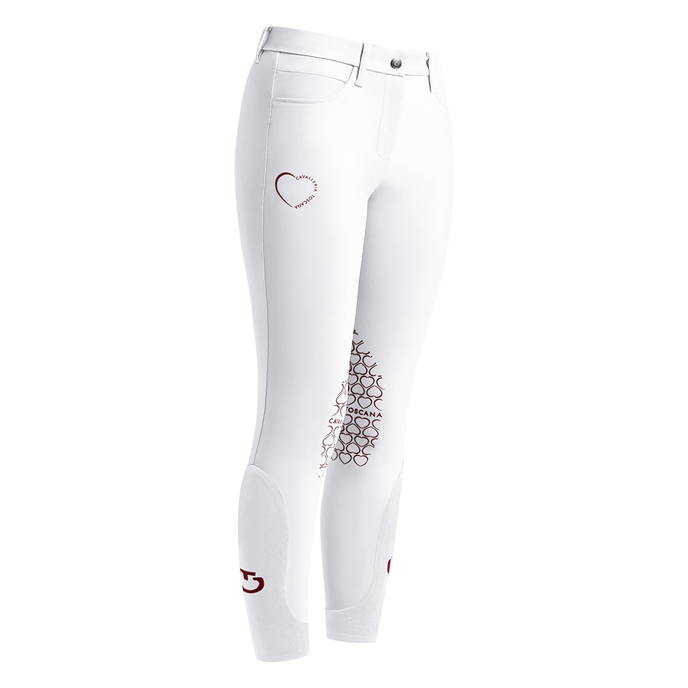 Pantalons blanc avec grip au genou et imprimé de mini corazones pour fille - Cavalleria Toscana