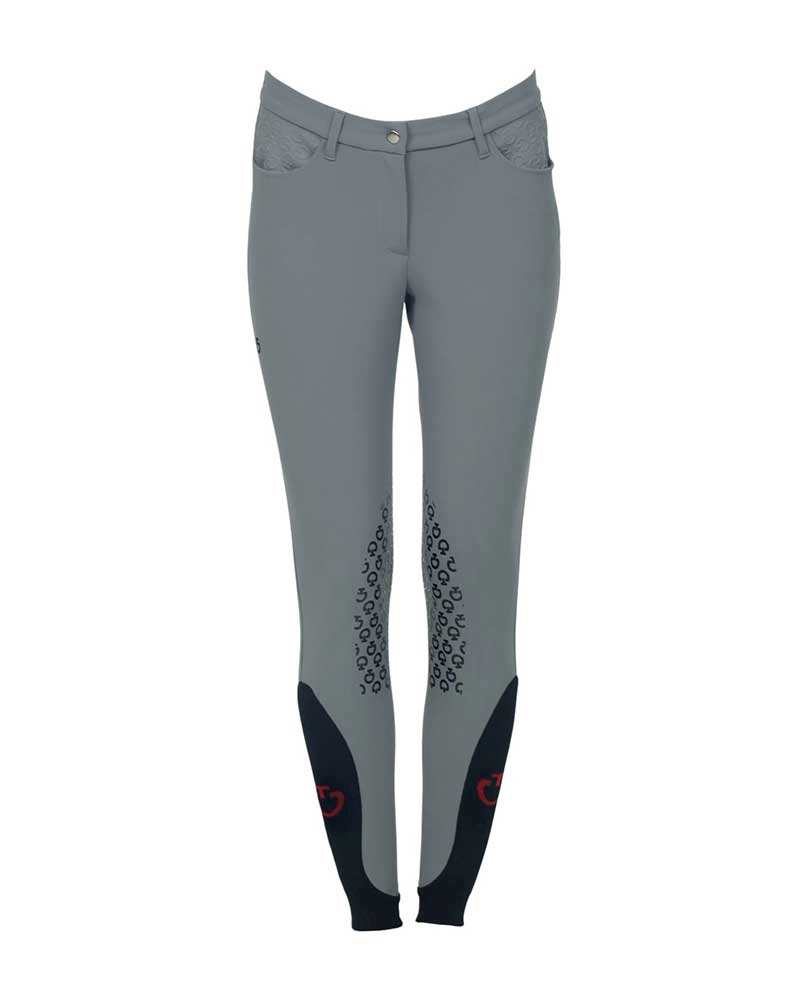 Pantalons gris clair avec logos en relief à la taille (grip aux genoux) pour femme - Cavalleria Toscana