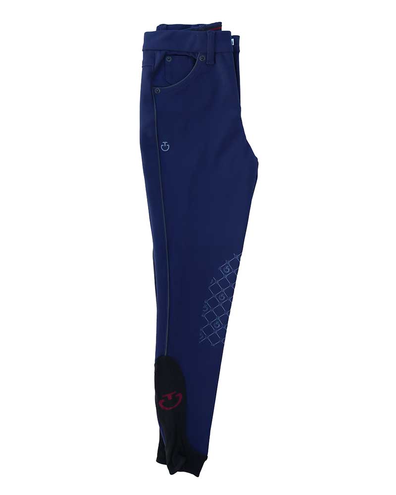 Pantalons bleu foncé avec poches et passepoils gris foncé (grip aux genoux) junior unisexe - Cavalleria Toscana