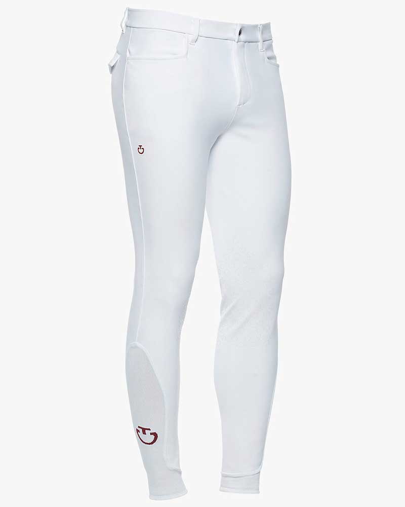 White riding breeches with burgundy logo (knee grip) for men - Cavalleria Toscana