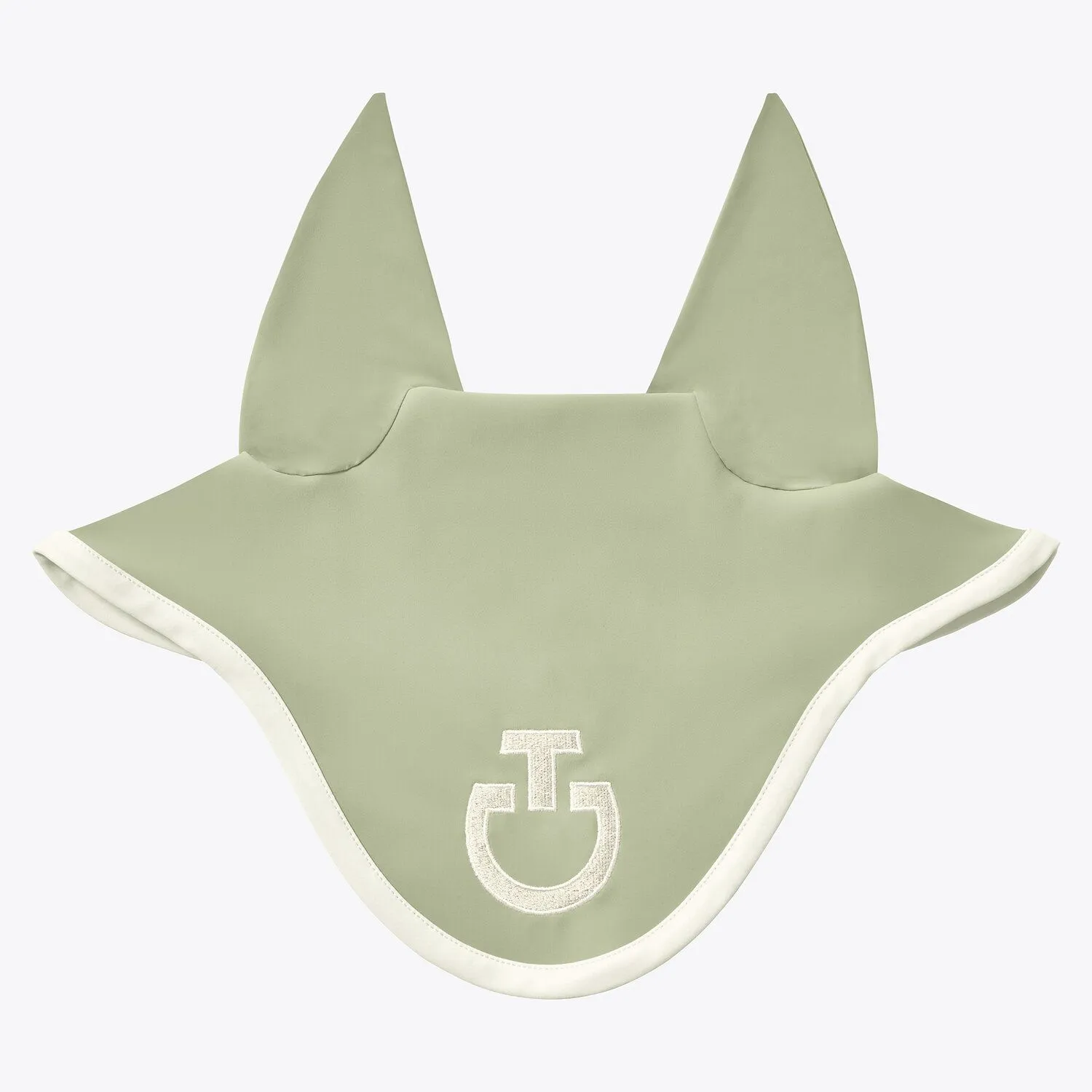 Off-white pistachio earmuffs with white logo, thin elastic ears for horse and pony - Cavalleria Toscana