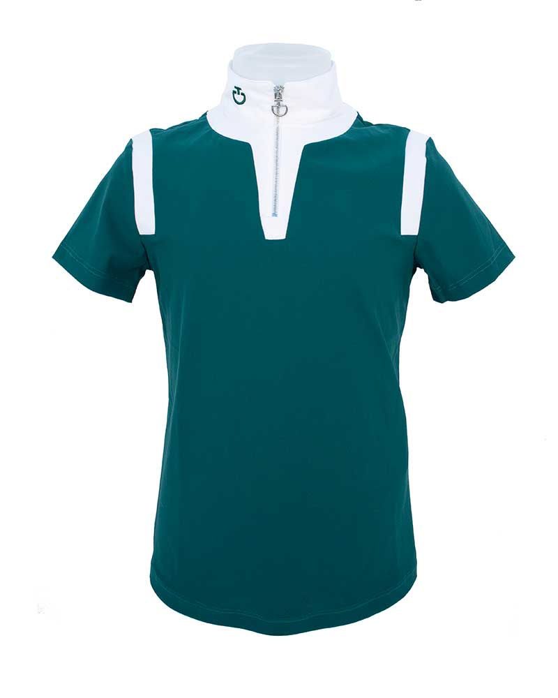Polo de competición de manga corta verde oscuro aturquesado para niña - Cavalleria Toscana